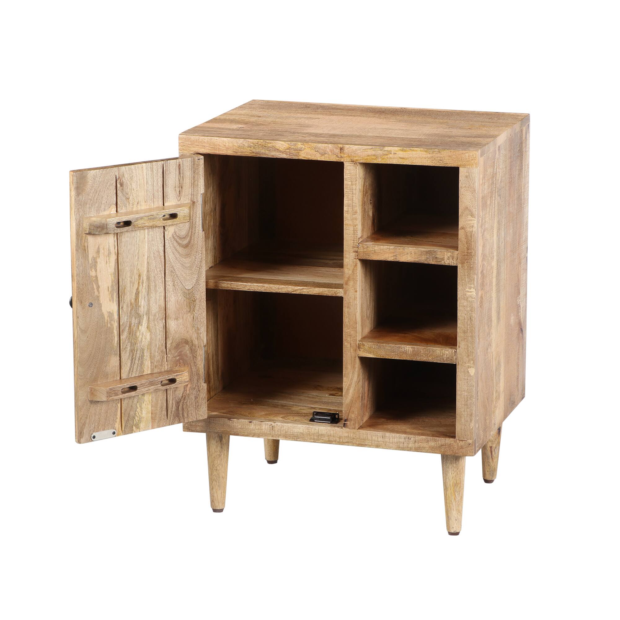 Alt View 2. Manhattan Lane - 27 Inch Mango Wood Side Table, Open Cubbies, 1 Door Cabinet - Brown.
