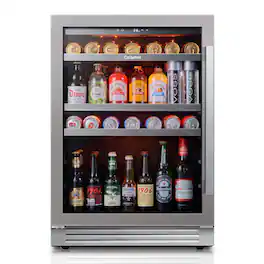 Ca'Lefort - Beverage Refrigerator,24 inch 180 Cans Beverage Fridge,with Glass Door, 34-54 ℉,Built-in,3 Color LED Beverage Cooler - Stainless Steel