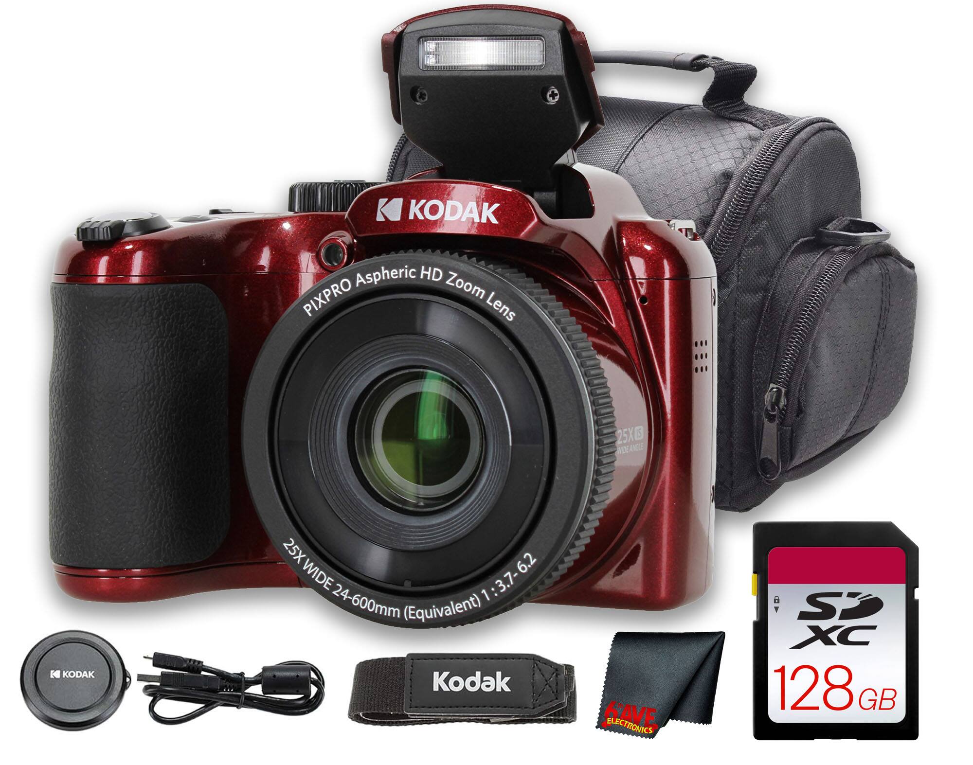 Kodak - PIXPRO AZ255 Digital Camera (Red)  (AZ255RD) + 128GB Card + Bag + Cloth price history on PriceWatchPro