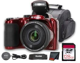 Kodak - PIXPRO AZ255 Digital Camera (Red) (AZ255RD) + 128GB Card + Bag + Cloth