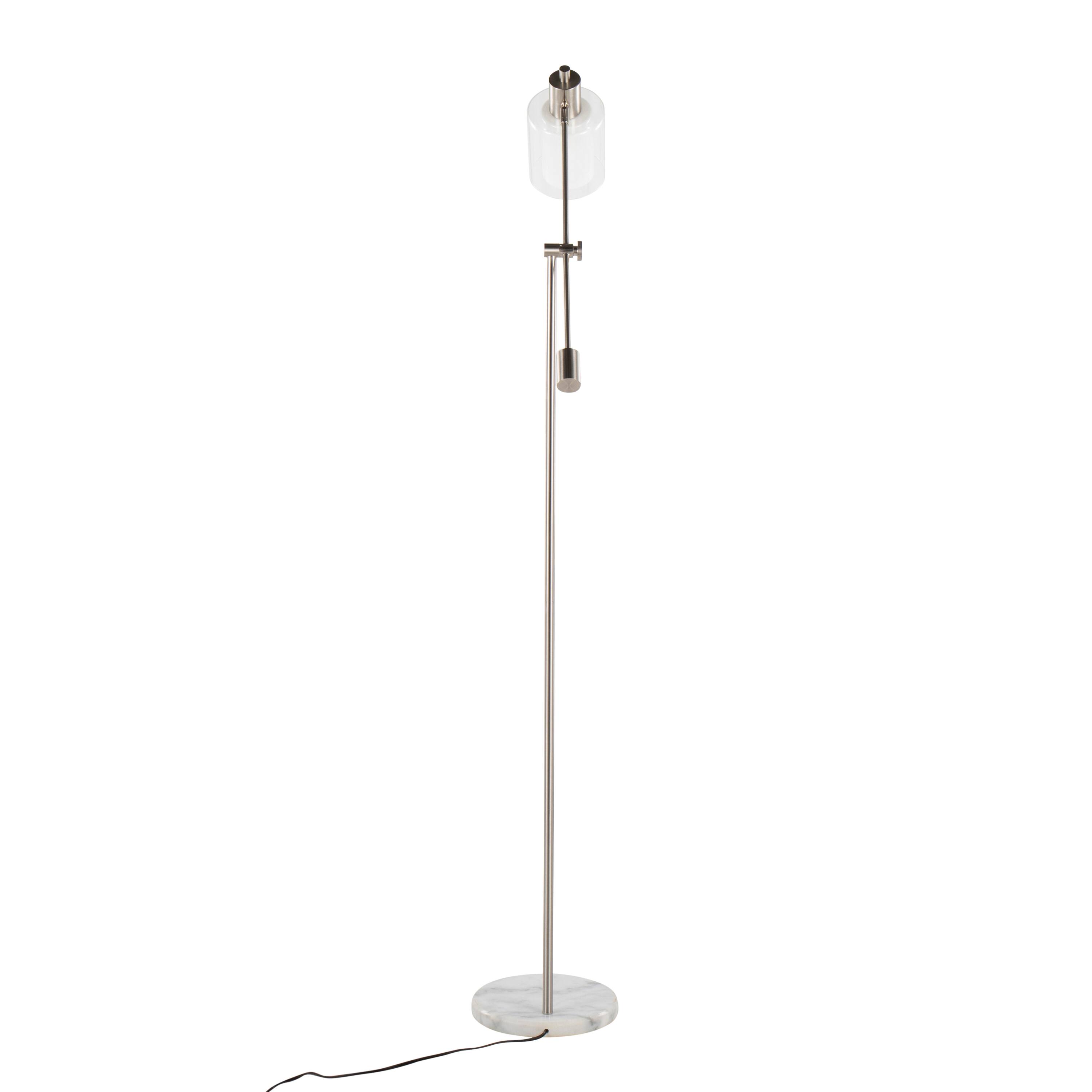 Alt View 1. Loheer - Loheer Modern Standing Lamp Nickel Metal Tall Floor Lamp with White Marble Base Clear and Frosted Glass Shade - Nickel.