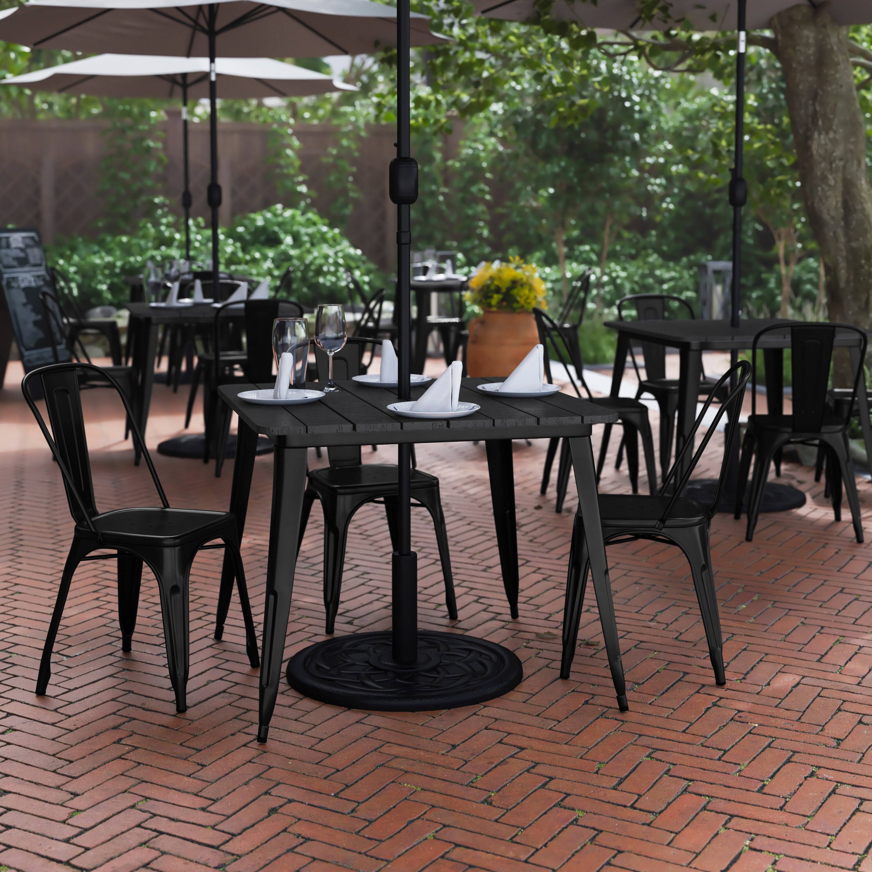Alt View 1. Flash Furniture - Declan Commercial Indoor/Outdoor Dining Table with Umbrella Hole, 36" Square All Weather Black Poly Resin Top and Black - Black.