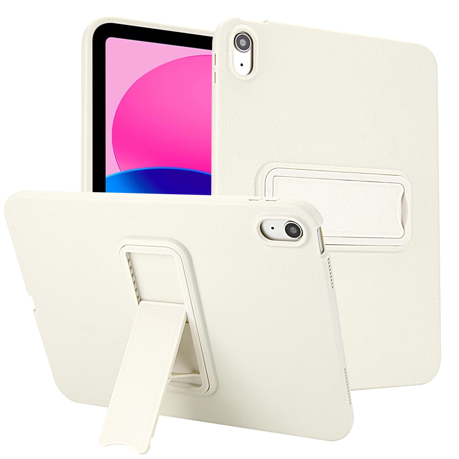 Dteck - Shockproof Case for Apple iPad mini (A17 Pro) 2024, Rugged Slim Leather Texture Protective Cover with Folding Kickstand - White