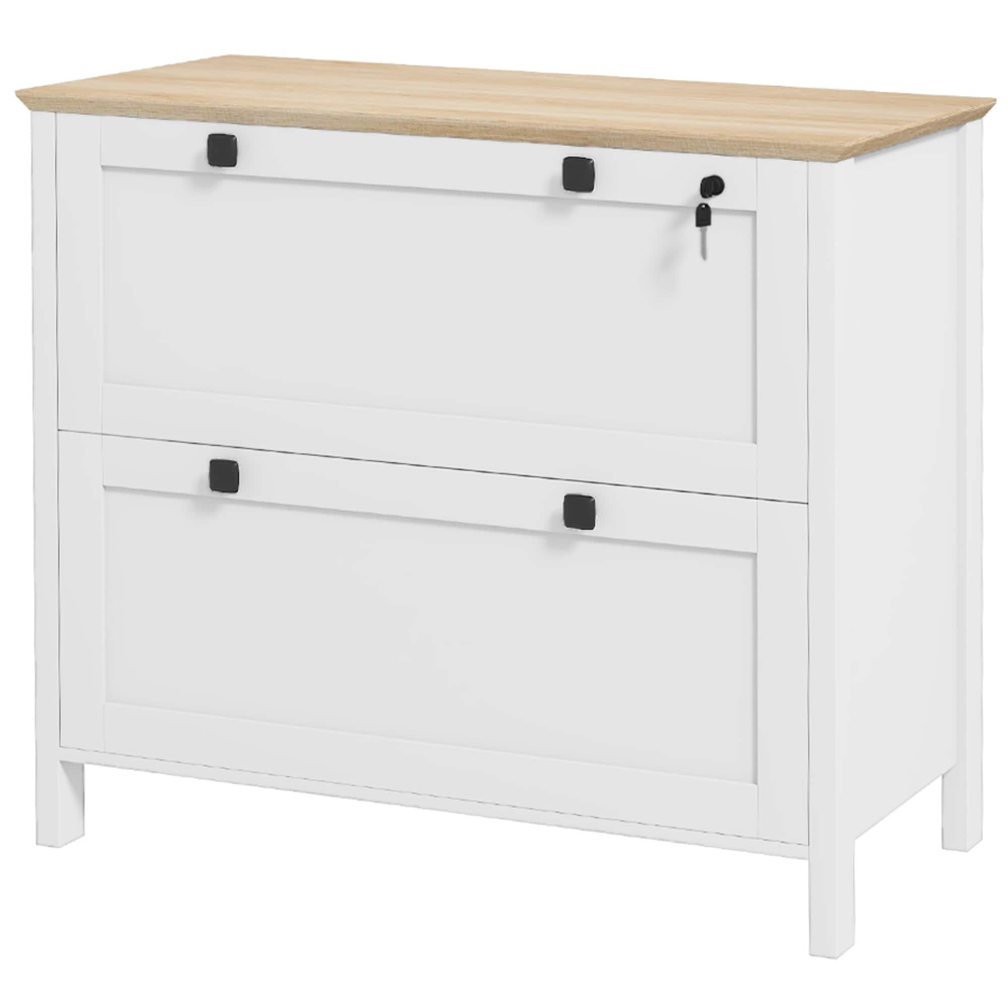 Homcom - File Cabinet, 2 Drawer Filing Cabinet with Adjustable Hanging Bar for Letter - White