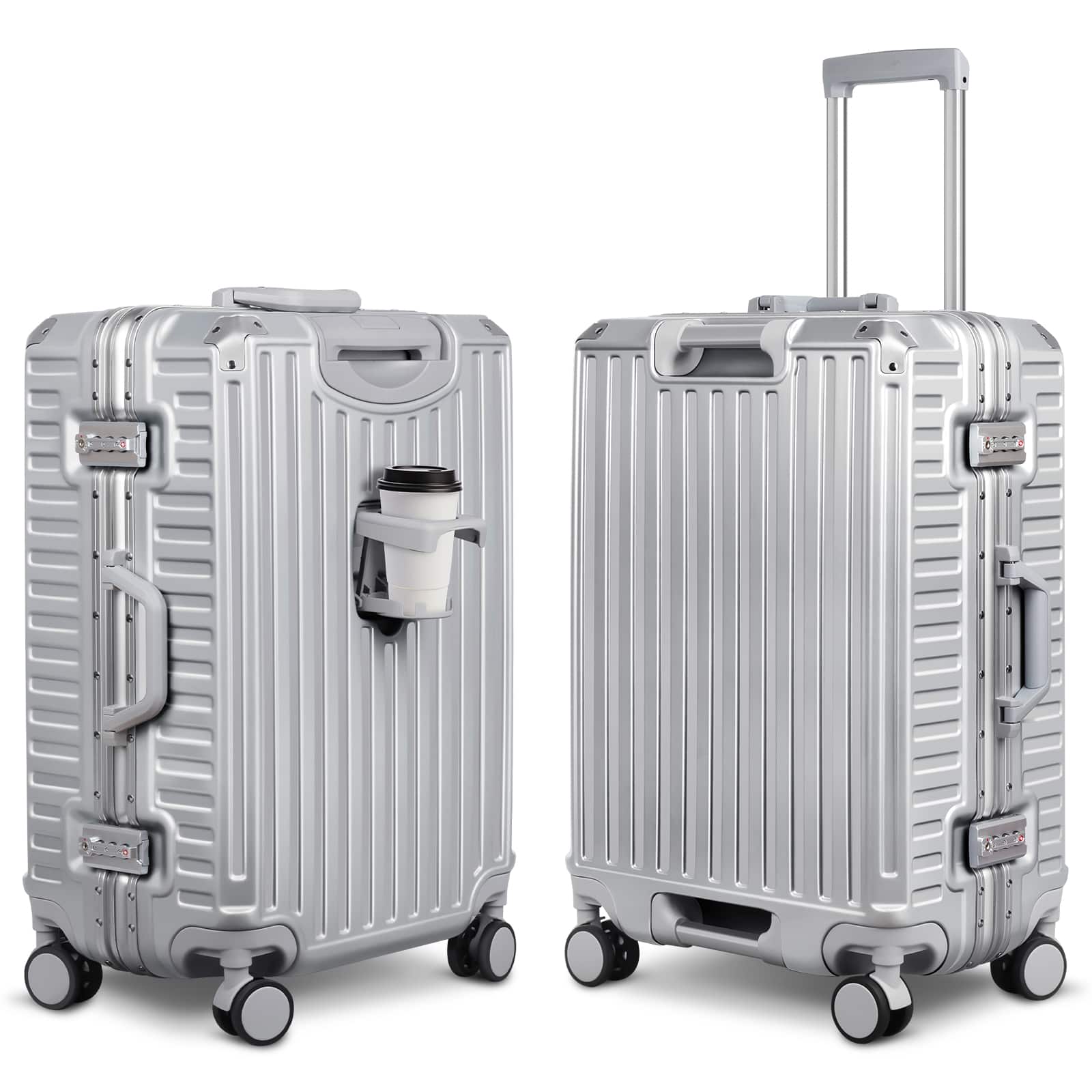 Front. Sugift - 28" Durable Aluminum Frame Spinner Luggage ABS+PC Hardshell Suitcase with TSA Lock, and Smart Organization - Silver.