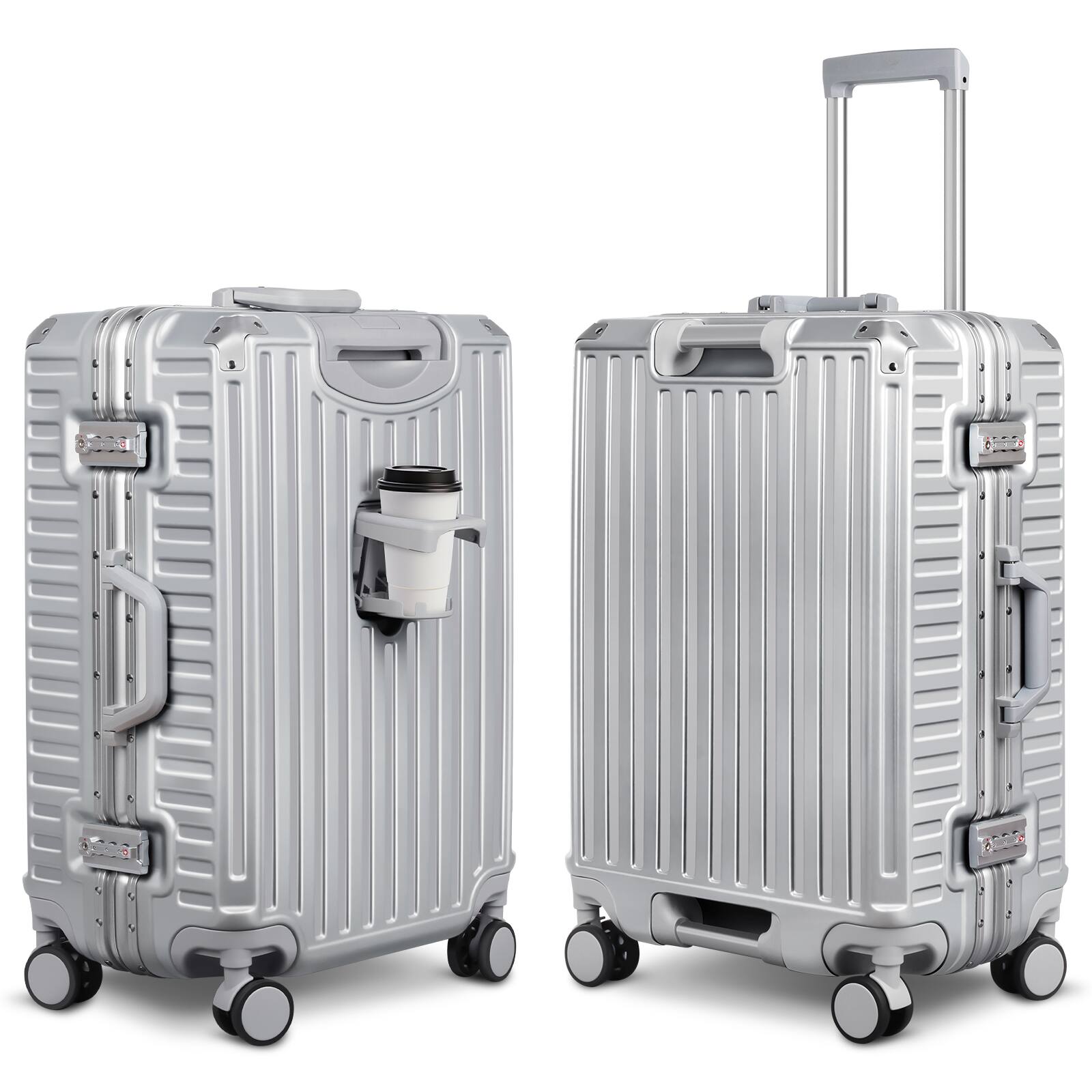 Front. Sugift - 28" Durable Aluminum Frame Spinner Luggage ABS+PC Hardshell Suitcase with TSA Lock, and Smart Organization - Silver.