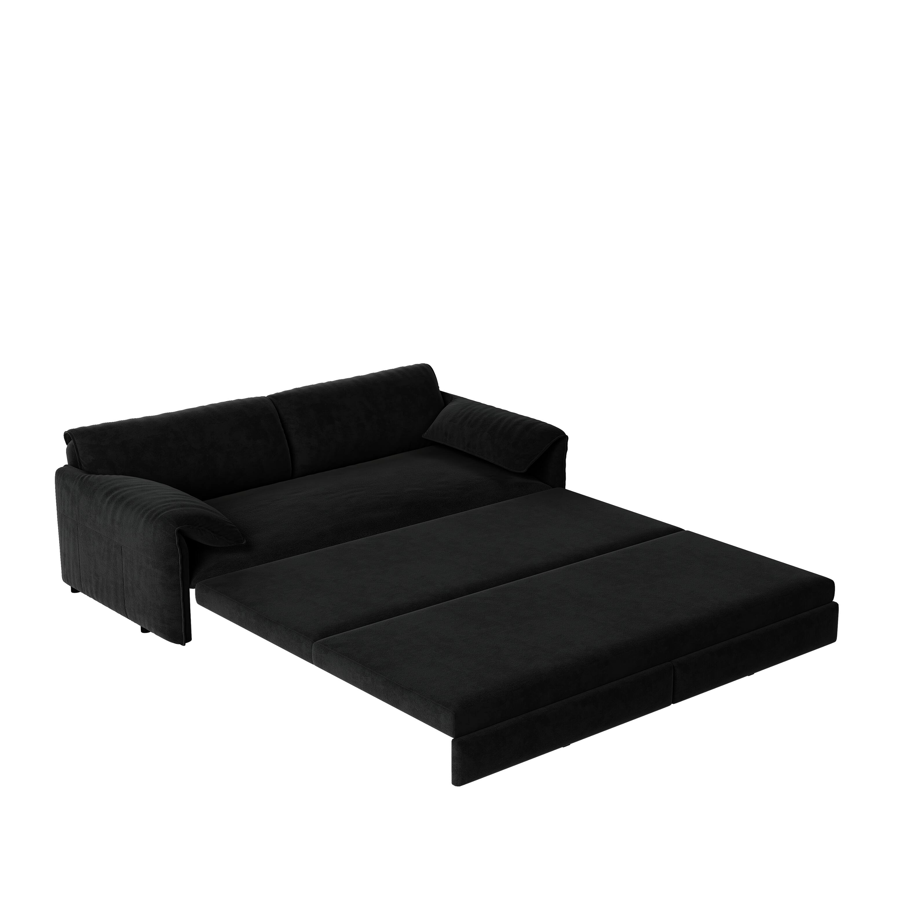 Alt View 9. Tiramisubest - Queen Pull Out Sofa Bed,3-in-1 Convertible Sleeper Sofa with Side Storage,Velvet Loveseat for Living Room,Office,Black - Black.