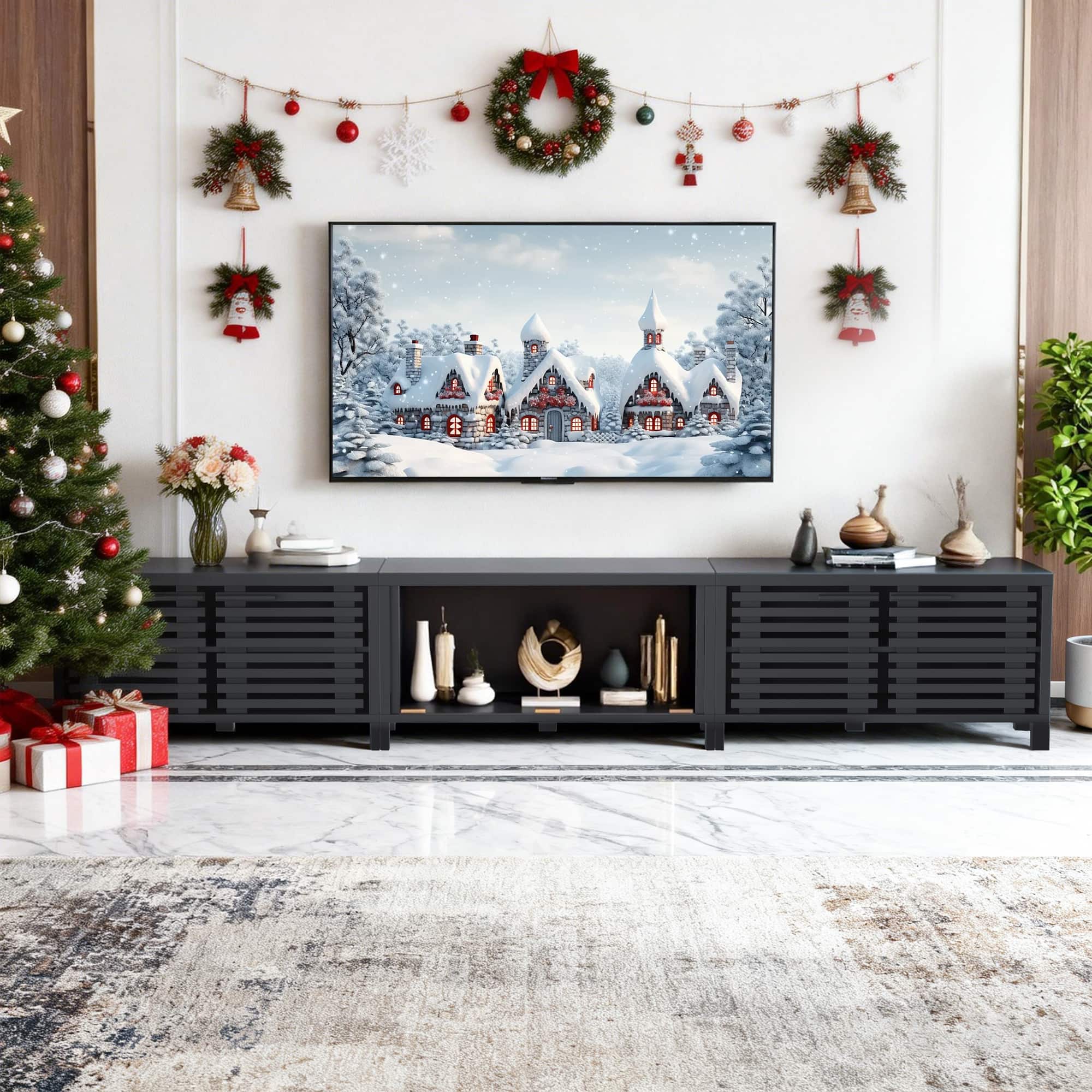Ihomeadore - 115" Farmhouse 3 Pieces TV Stand Entertainment Center for TVs up to 100'' - Black