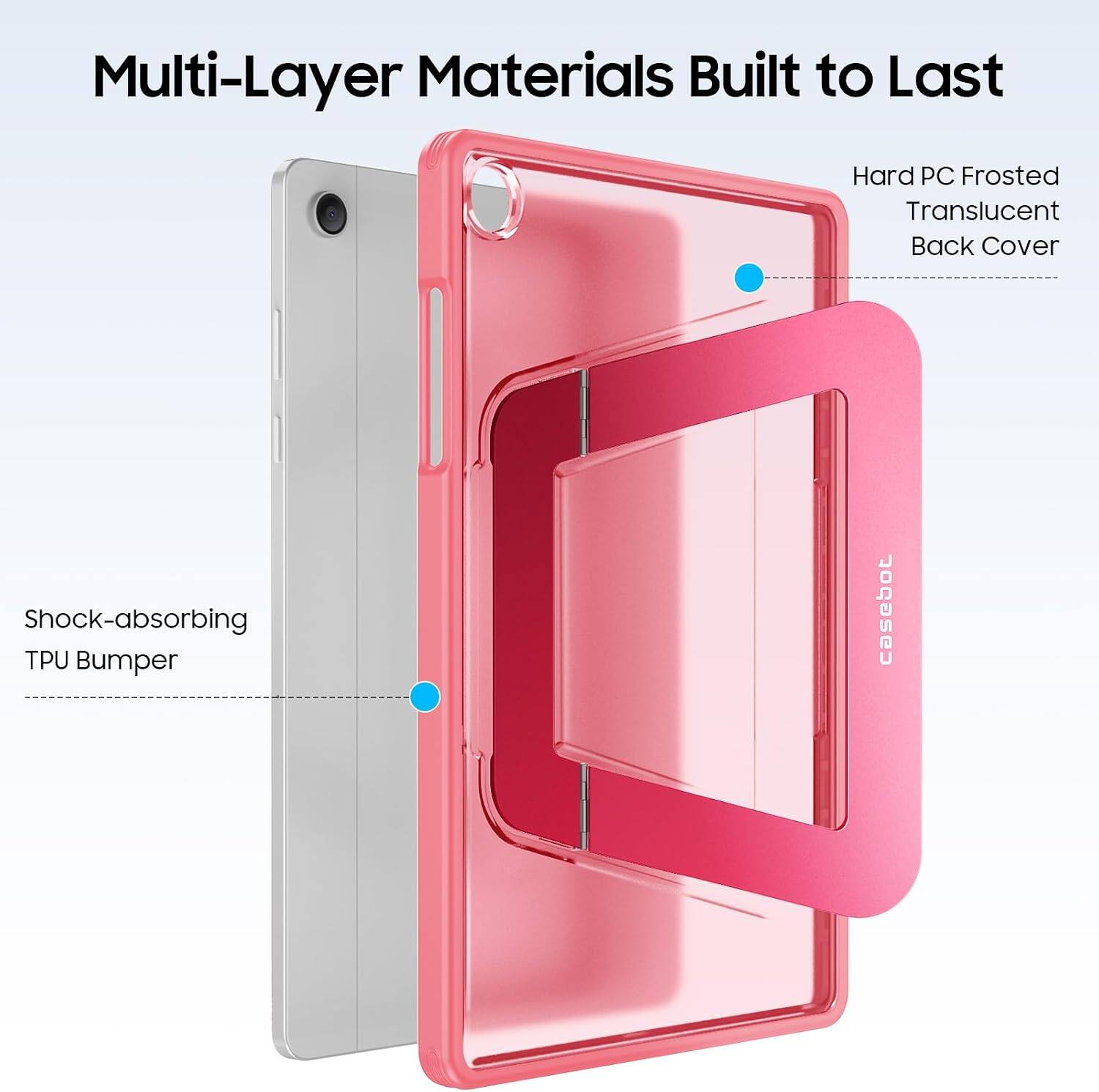 Multi-Layer Materials Built to Last

Hard PC Frosted Translucent Back Cover

Shock-absorbing TPU Bumper
