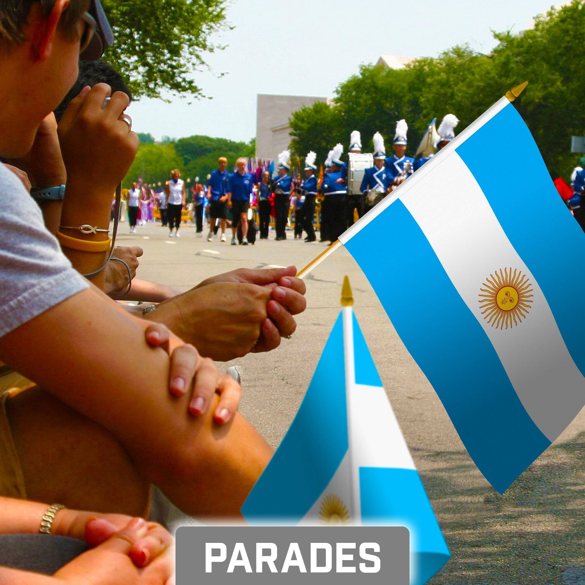 Alt View 1. G128 - 24-Pack Handheld Argentina Stick Flags, 8 x 12 in, 150D Polyester with Wooden Pole and Gold Spear Tip. - Assorted Colors.