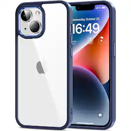 Entronix - iPhone 15 Plus Case - Clear Back with Impact-Resistant Chrome Frame - Navy