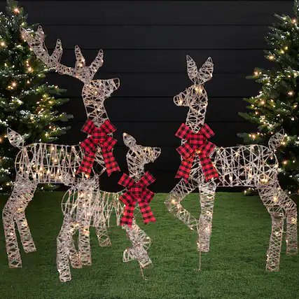 Front. Best Choice Products - Best Choice Products 3-Piece 2D Deer Family Set, Lighted Christmas Outdoor Decoration w/ 175 Lights, Stakes - Rattan - Rattan.