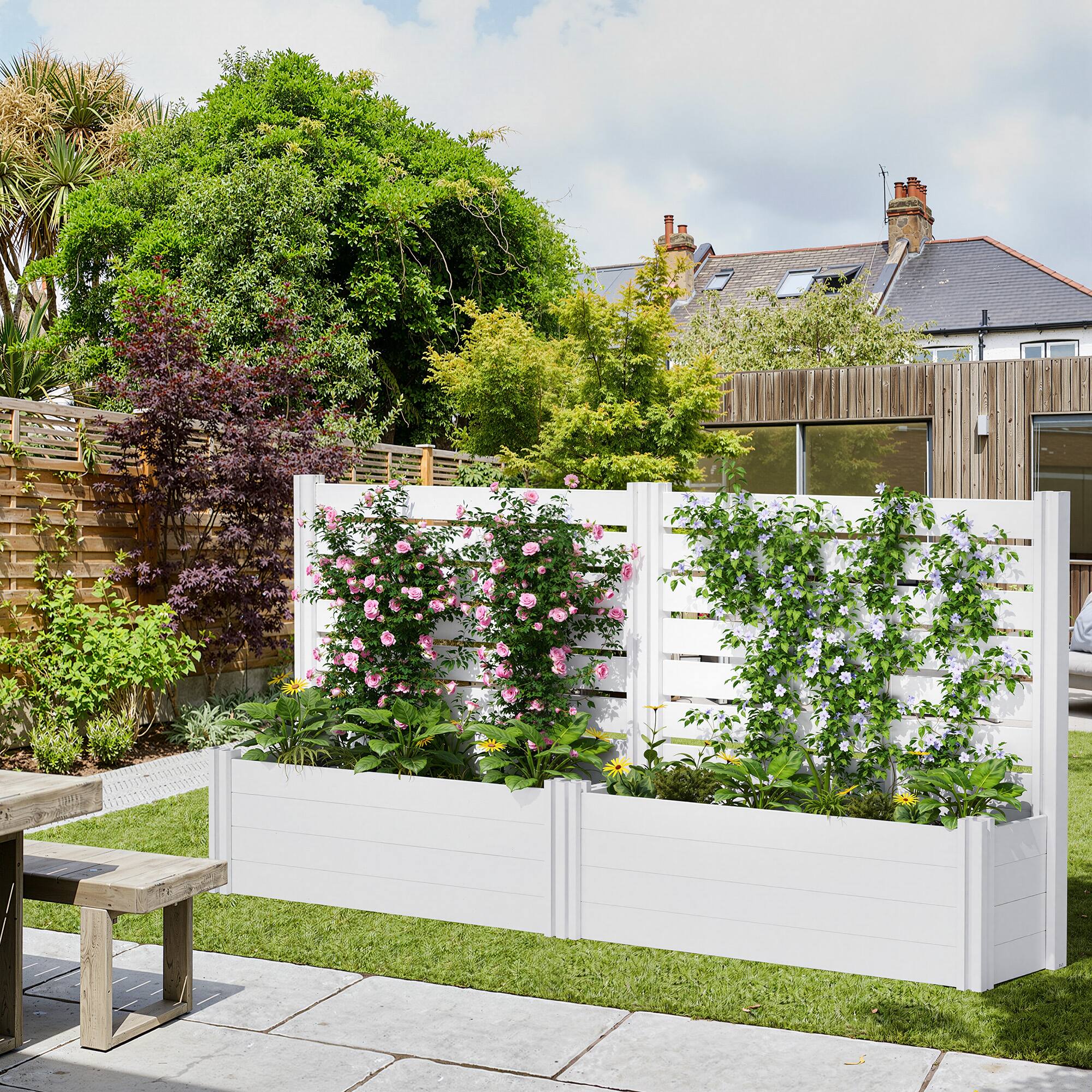 Alt View 1. PexFix - 47 in. x 47 in. Rectangle Vinyl PVC Planter Box Raised Garden Beds with Trellis-Ideal for Backyard - White.