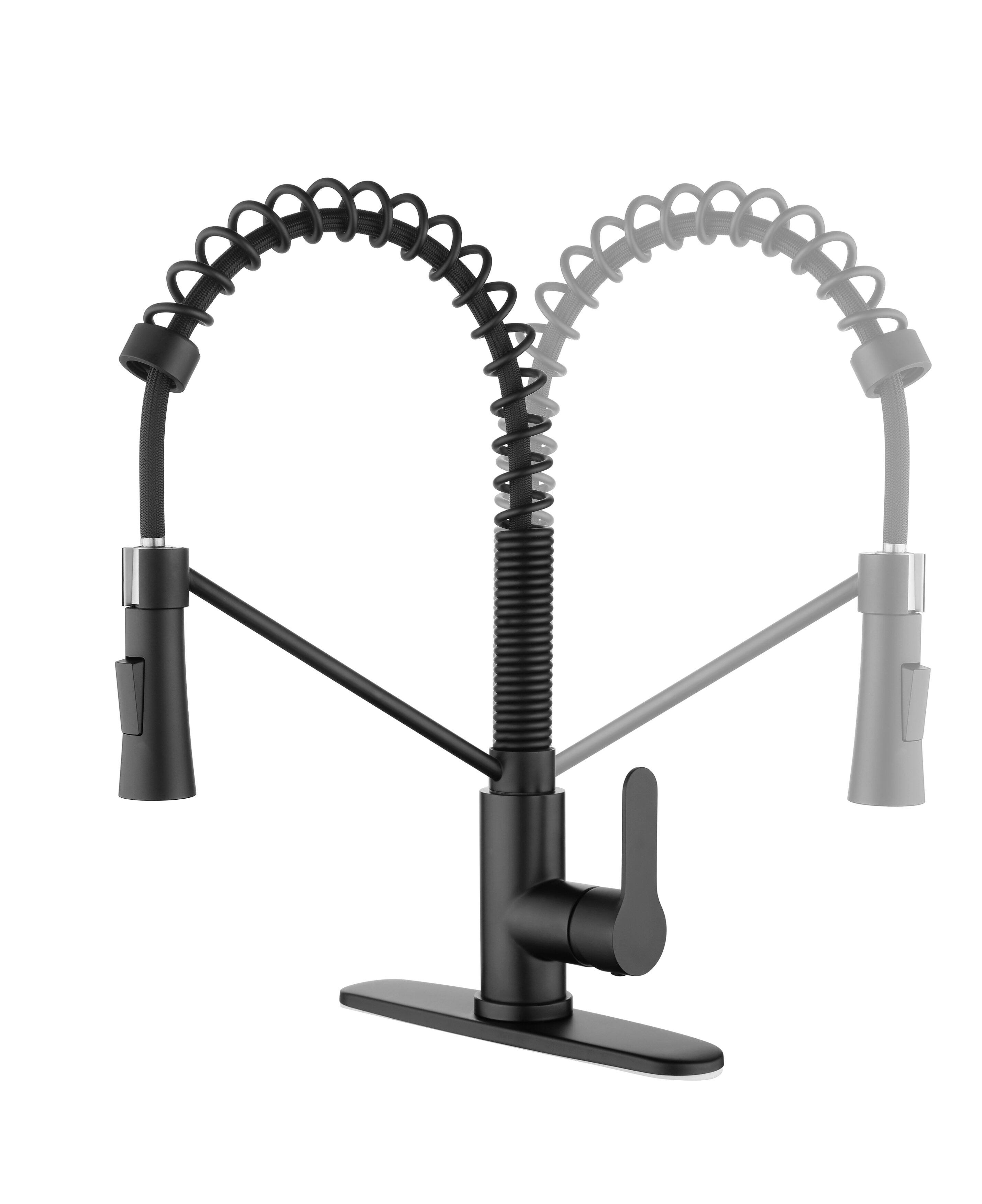 Front. APRILSOUL - Matte Black Kitchen Faucet with Soap Dispenser Single Handle Kitchen Sink Faucet with Pull Down Sprayer Single Hole - Matte Black.