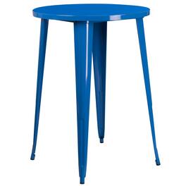 Emma + Oliver - Commercial Grade 30" Round Colorful Metal Indoor-Outdoor Bar Height Dining Table - Blue
