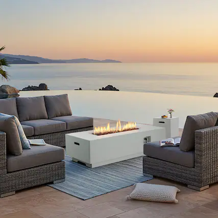 Front. U-HOMY - Rectangle Propane Fire Pit Table – Outdoor Heater for Patio, Backyard & Deck - White.
