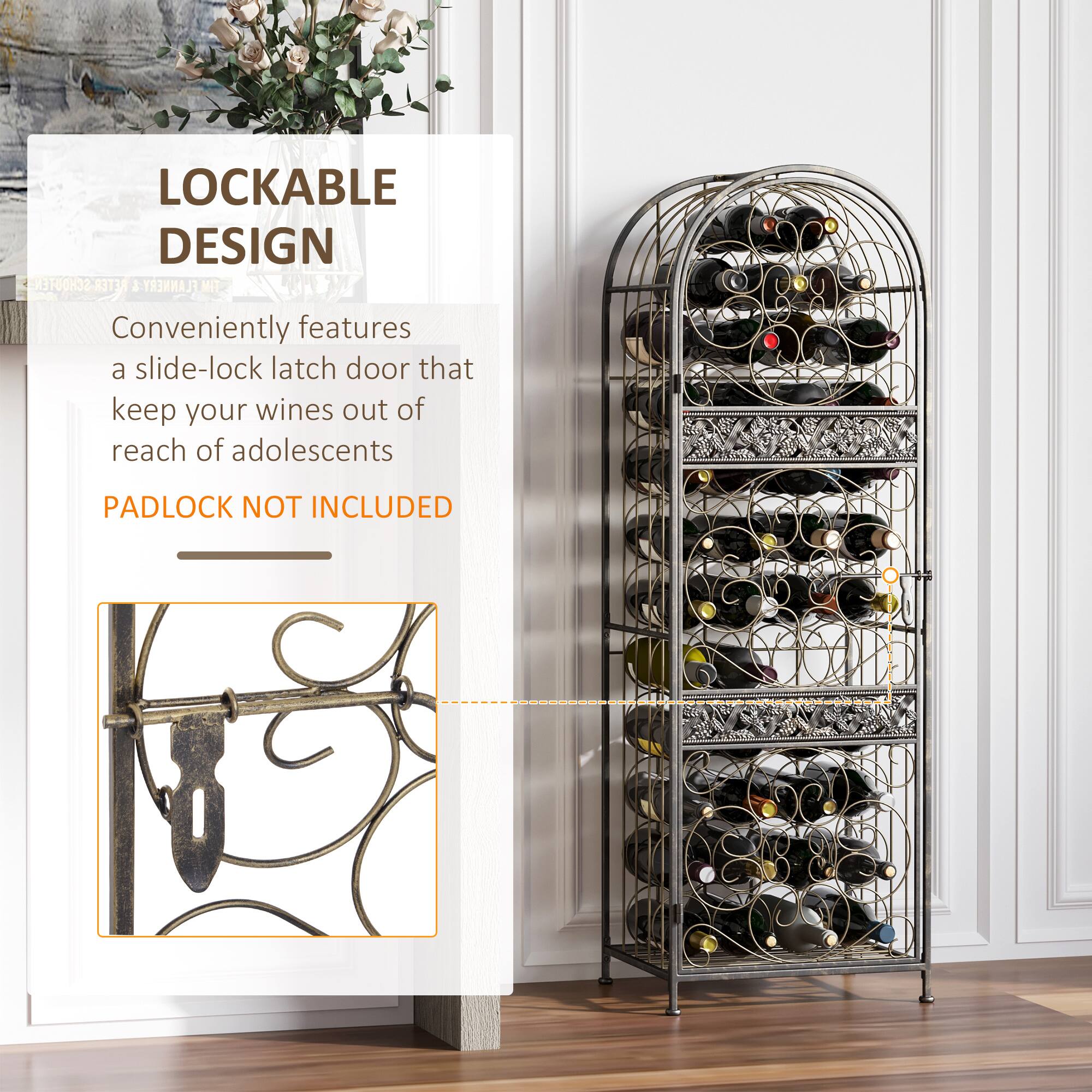 LOCKABLE DESIGN

Conveniently features a slide-lock latch door that keeps your wines out of reach of adolescents

PADLOCK NOT INCLUDED