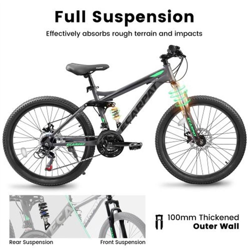 Full Suspension  
Effectively absorbs rough terrain and impacts  

ECARPAT A  
ECARPAT B  

Rear Suspension  
Front Suspension  

100mm Thickened Outer Wall