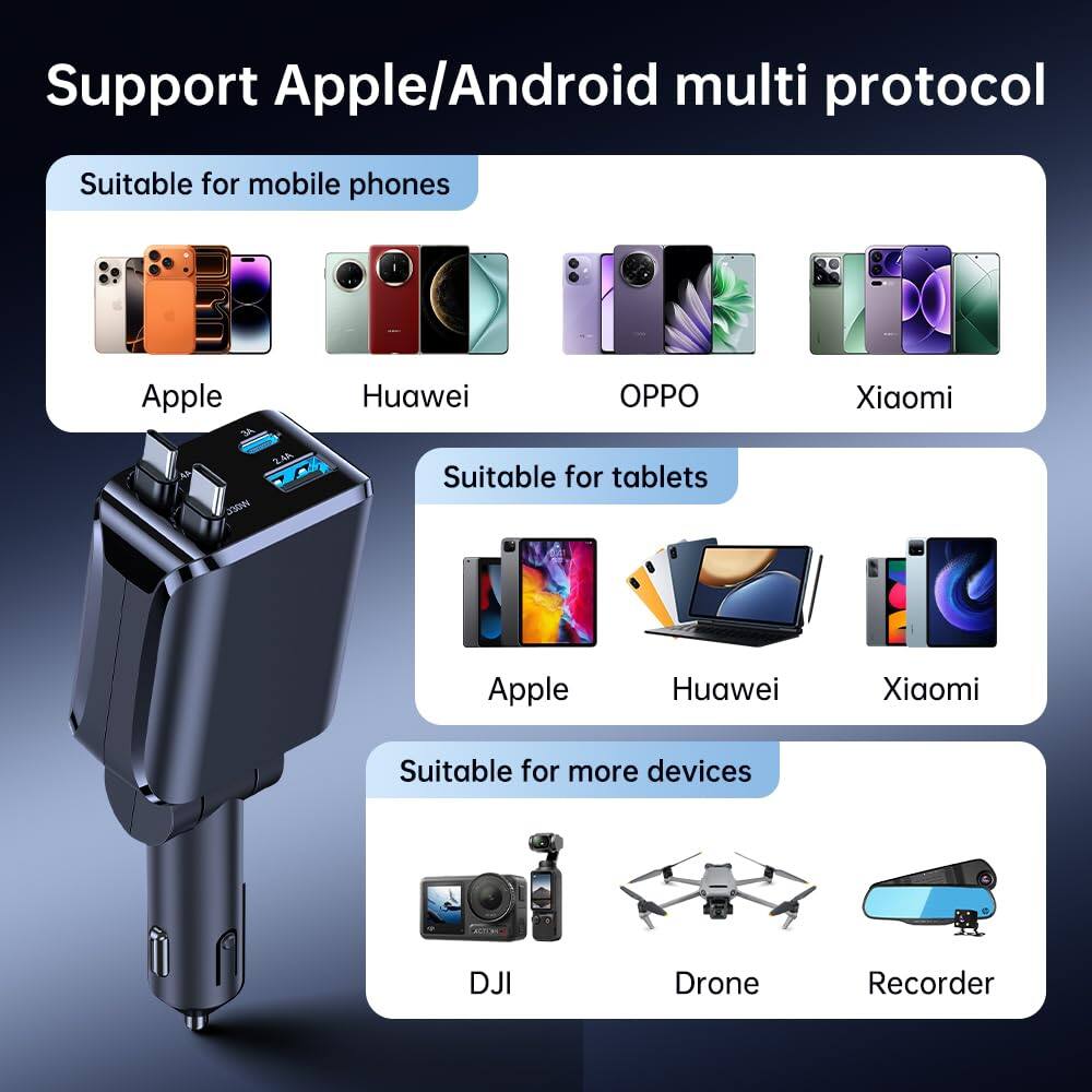 Support Apple/Android multi protocol

Suitable for mobile phones
- Apple
- Huawei
- OPPO
- Xiaomi

Suitable for tablets
- Apple
- Huawei
- Xiaomi

Suitable for more devices
- DJI
- Drone
- Recorder