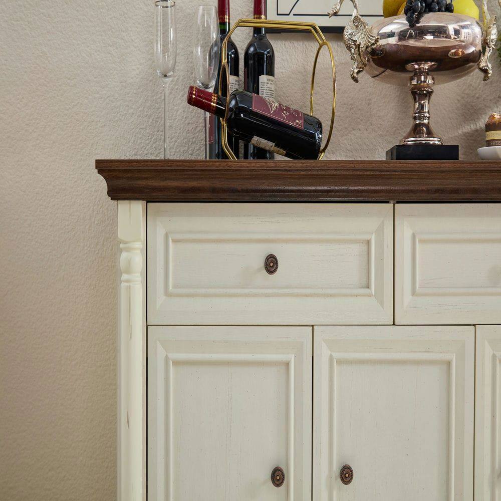 Alt View 6. Kadyn - Four-door, Three-drawer Kitchen Cabinet, Large Wall Cabinet with Drawers and Doors in Roman Column Shape, White - White.