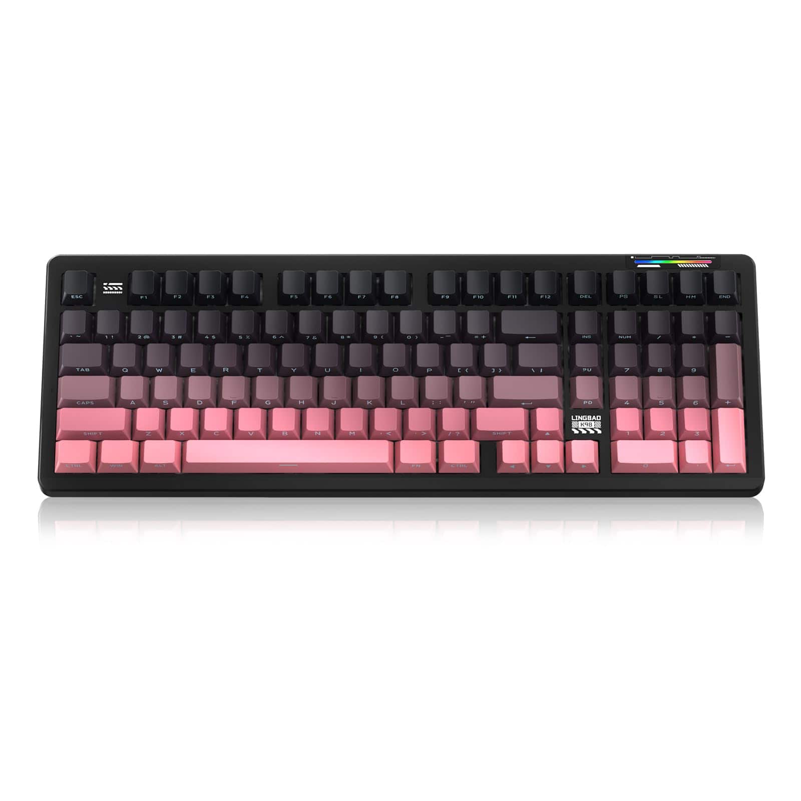 Empire DigiLabs - Lingbao K98 Pro Mechanical Wireless With Screen Knob Creamy Gaming Tri mode Bt5 Gasket Mount Hot swappable - K98 | 10000mAh | Gradient Black Pink