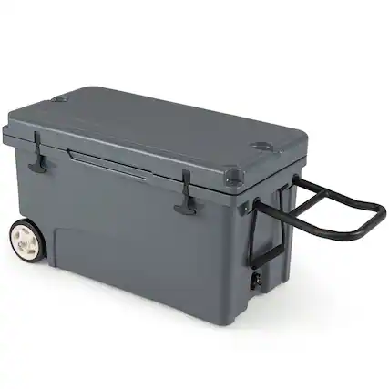 Front. Gymax - Gymax 75 Quart Portable Hard Cooler Insulated Rolling Cooler w/6-Day Ice Retention Gray - Grey.