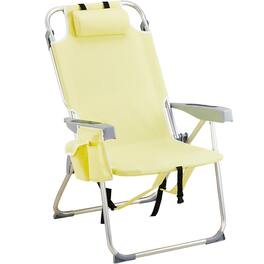 Chateau Abodes - Outdoor Backpack Beach Chair, 5-Position Reclining with Towel Bar, Cooler Pouch, Cup Holder & Backpack Straps - Yellow