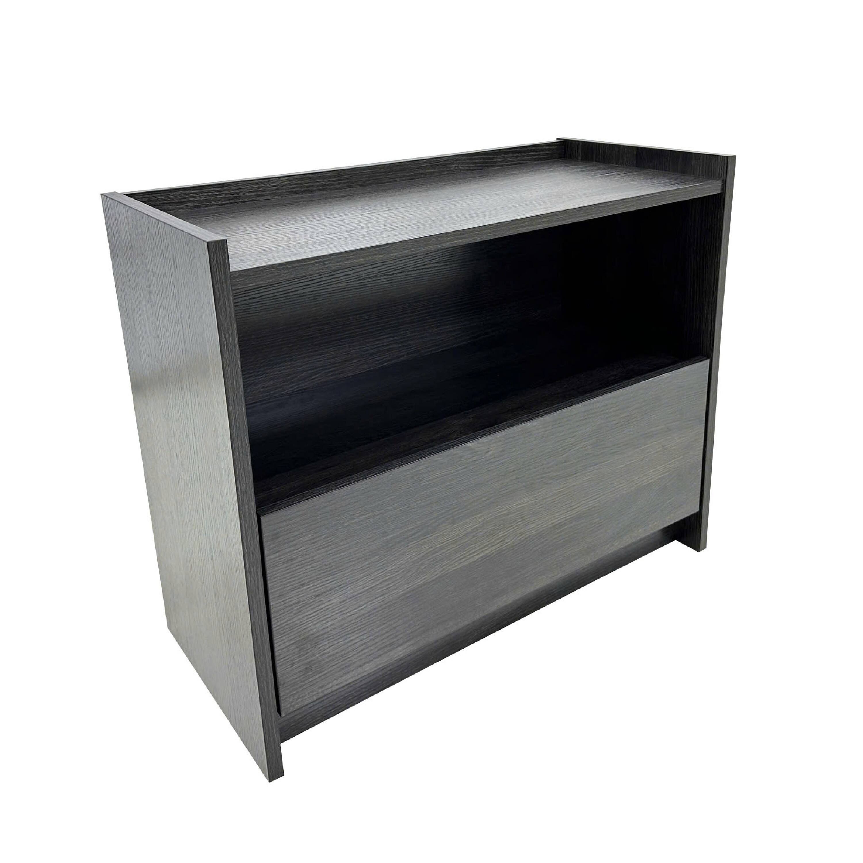 Front. Manhattan Lane - Roby Nightstand, Raised Border Top, Storage Shelf and Drawer - Dark Gray.