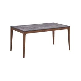 Manhattan Lane - Evis 63 Inch Dining Table, Marble Grain Faux Stone Top, Walnut Wood - Brown
