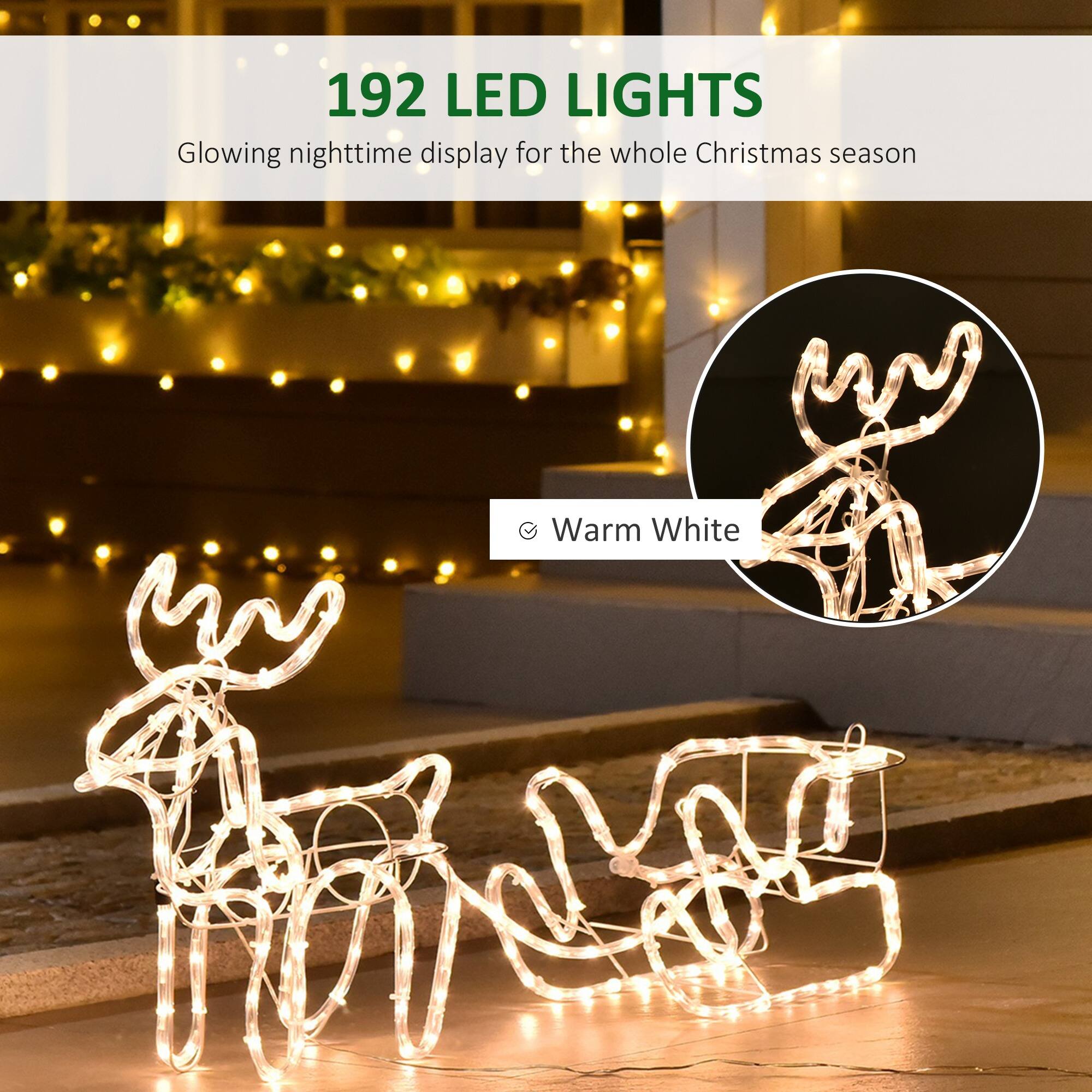 192 LED Lights: Glowing nighttime display for the whole Christmas season. Warm White.
