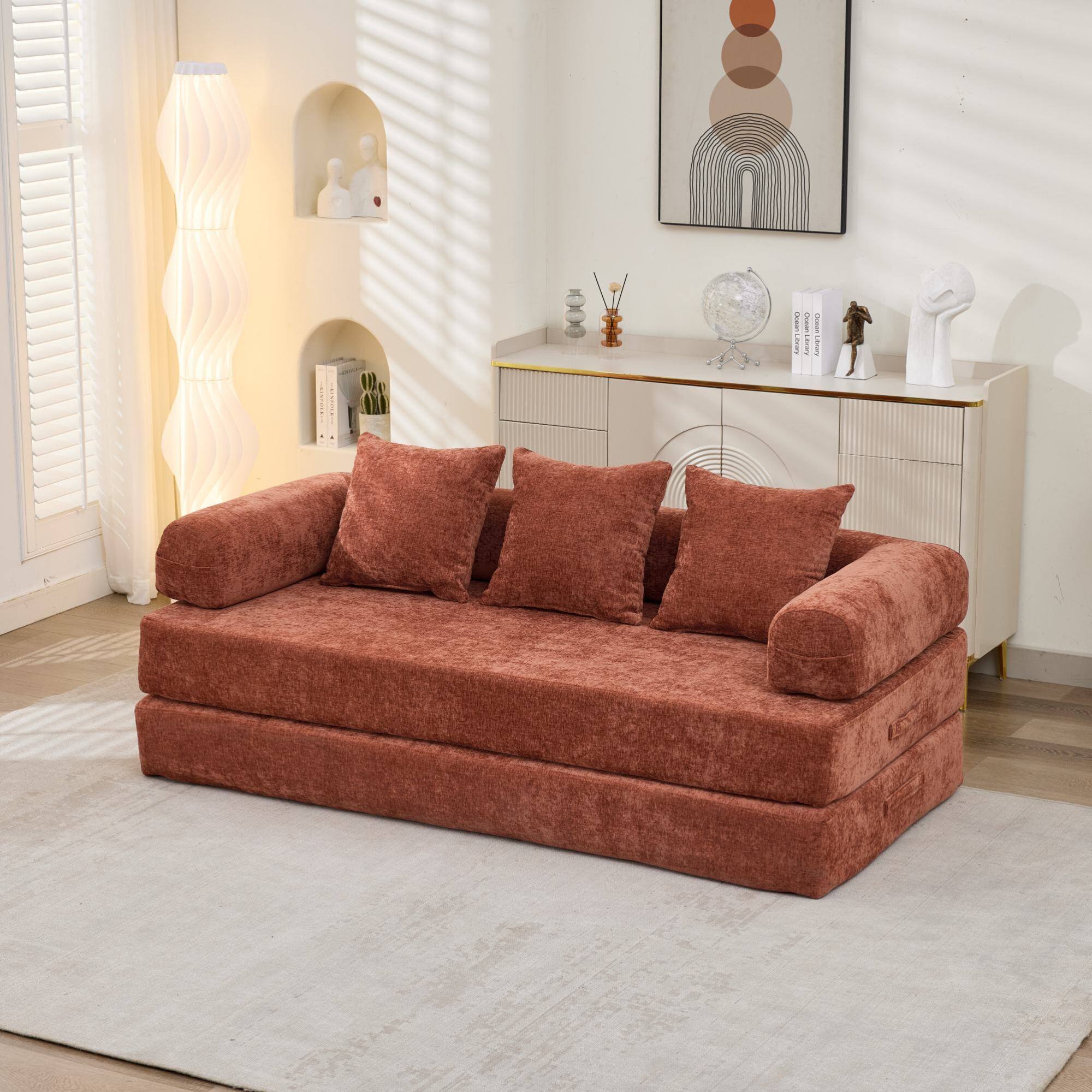Alt View 9. GOODSILO - Convertible Folding Floor Sofa Bed with Armrests for Living Room, Bedroom, and Studio Lounging - Orange.