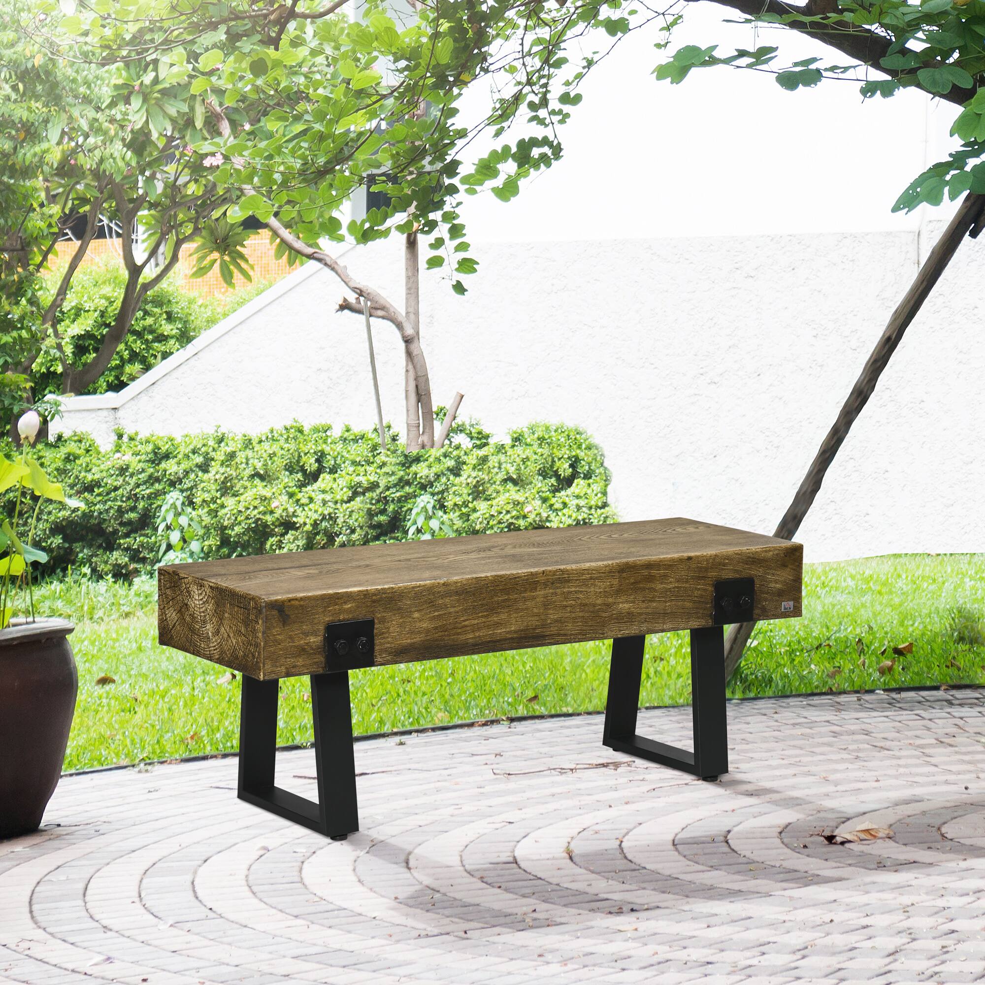 Alt View 1. Homcom - Bench with Metal Legs, Rustic Wood Effect Concrete Entryway Bench, End of Bed Bench - Natural, Black.