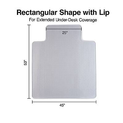 Rectangular Shape with Lip  
For Extended Under-Desk Coverage  

25"  
53"  
45"