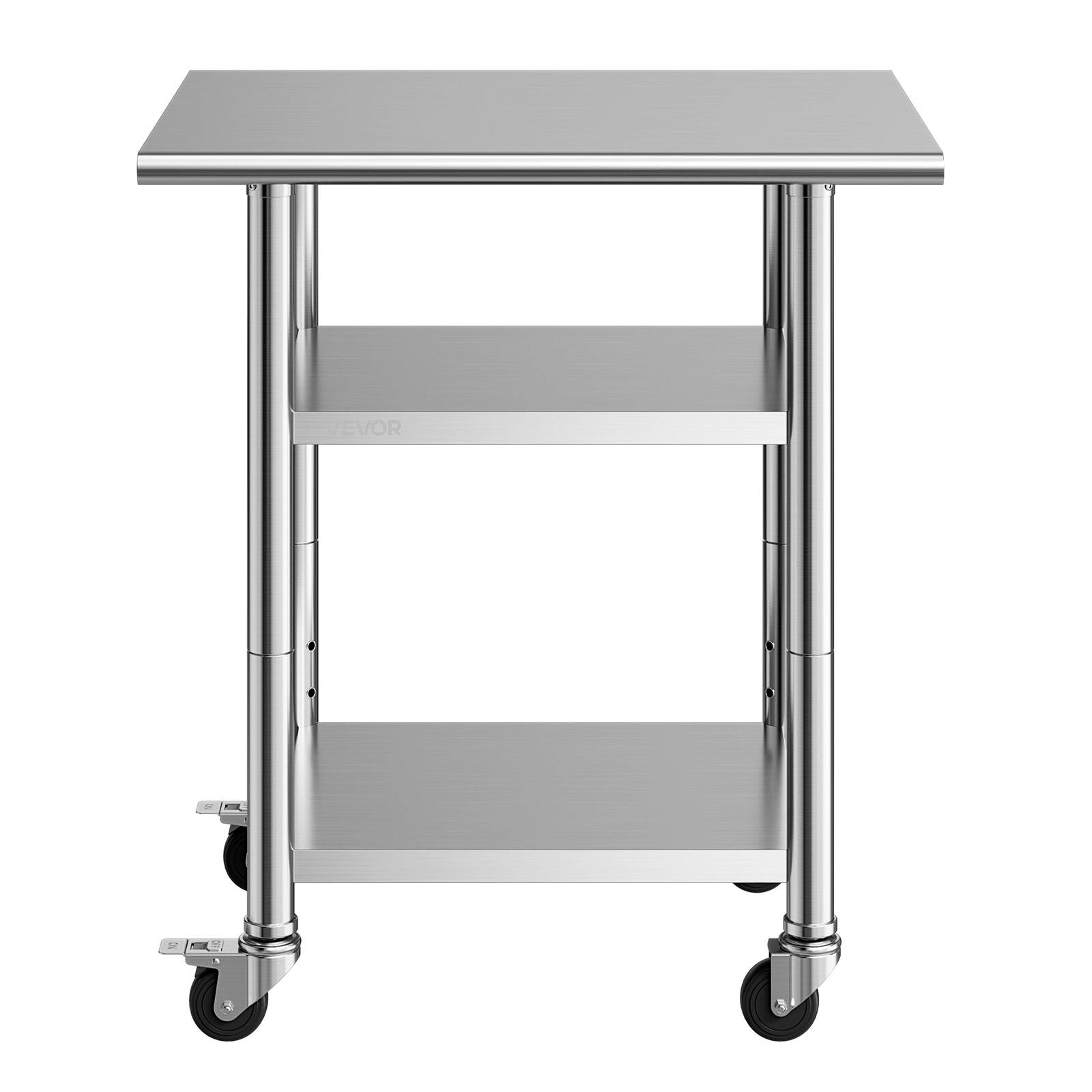 Alt View 5. VEVOR - Stainless Steel Work Table, 24x30 Inch Food Prep Table with 2 Shelves and Wheels, Commercial Kitchen Workstation - Silver.