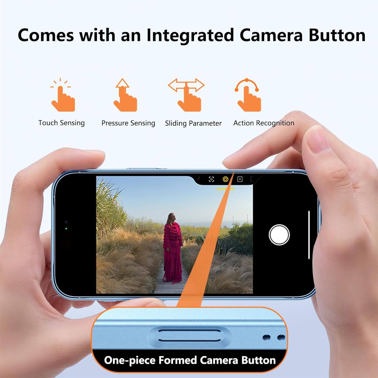 Comes with an Integrated Camera Button

- Touch Sensing
- Pressure Sensing
- Sliding Parameter
- Action Recognition

One-piece Formed Camera Button