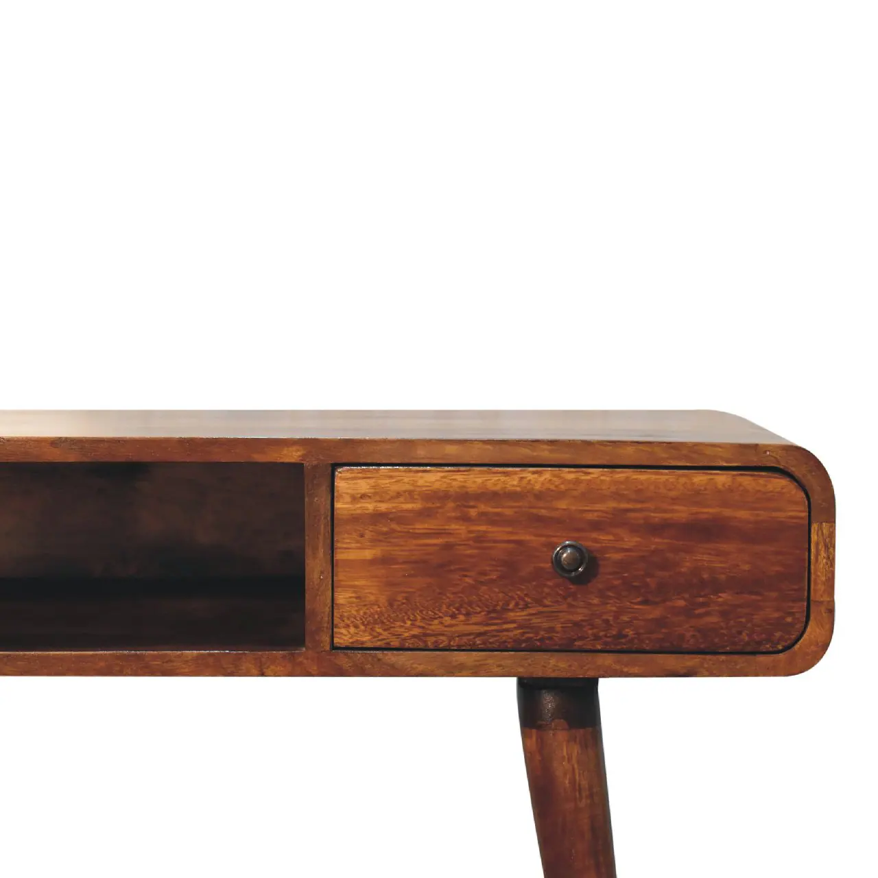 Alt View 1. Artisan Furniture - Artisan Furniture Solid Wood Curved Chestnut Writing Desk, 1 Drawer, 1 Shelf, Dark Brown - Dark Brown.