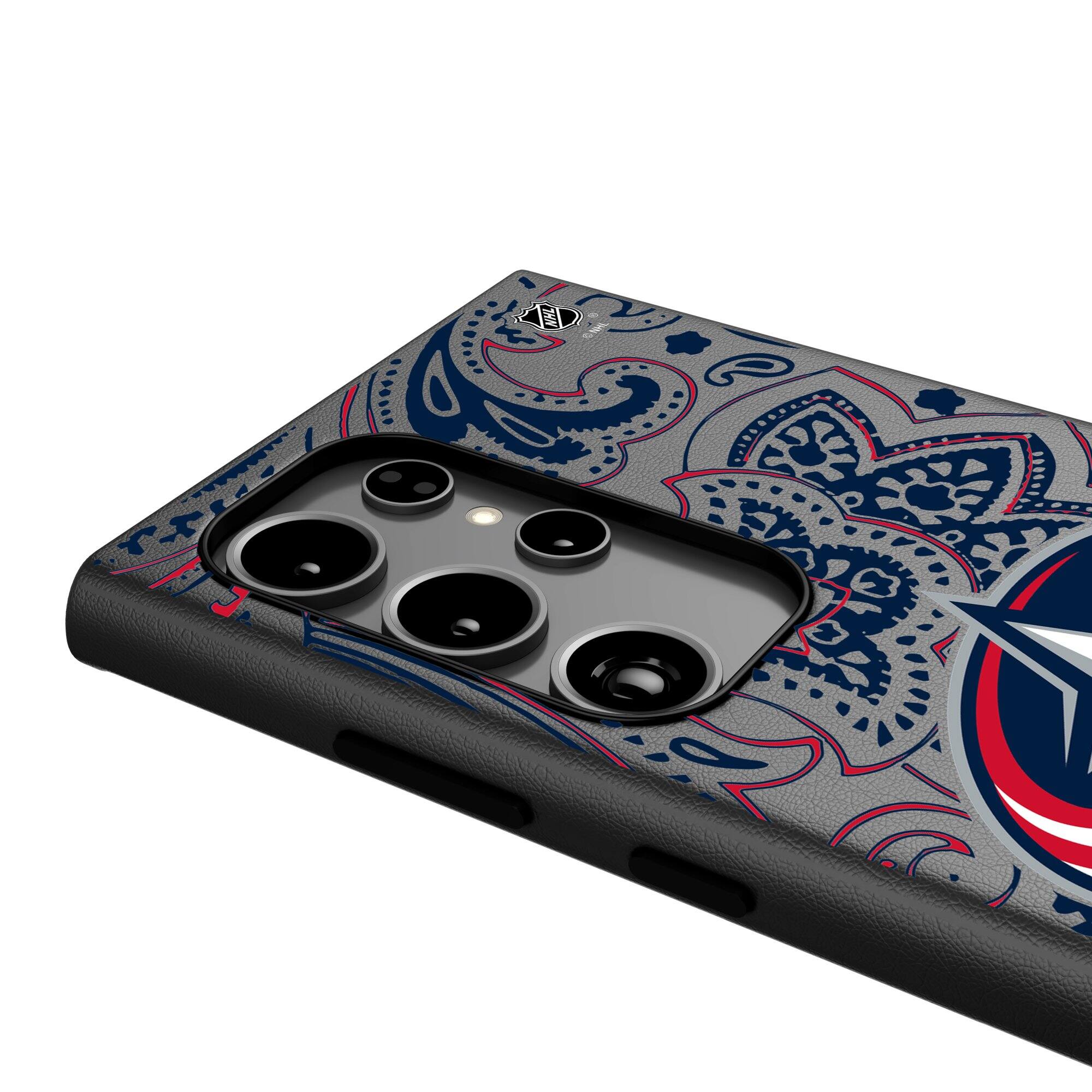 Alt View 3. Keyscaper - Columbus Blue Jackets Paisley Galaxy Magnetic Bump Case - S24 Ultra - Black.