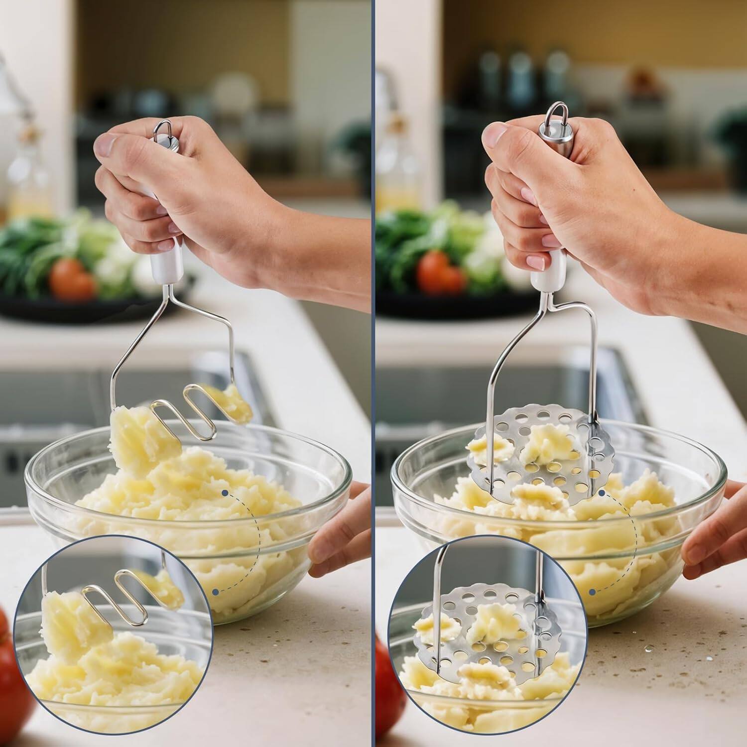 Left. Giantpower - Stainless Steel Potato Smasher set of 2, for Avocado, Bean, Salad.