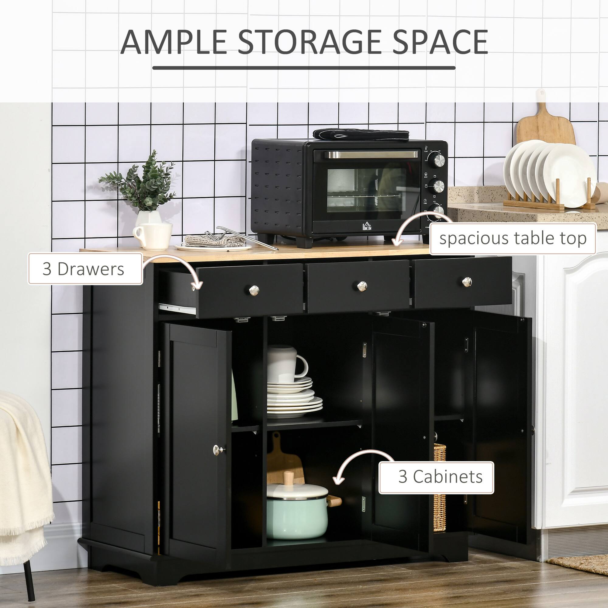 AMPLE STORAGE SPACE 3 Drawers spacious table top 3 Cabinets