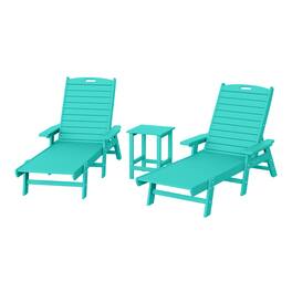 WestinTrends - Malibu 3 piece Set Poly Adirondack Outdoor Chaise Lounges with Side Table - Turquoise