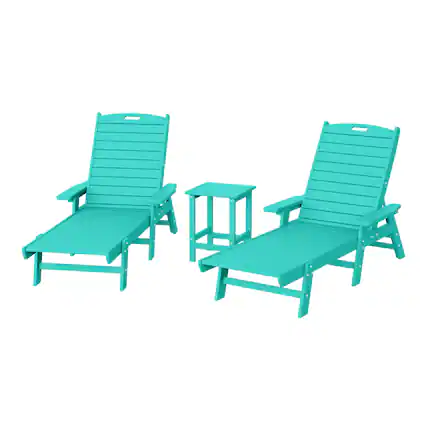 Front. WestinTrends - WestinTrends Malibu 3 piece Set Poly Adirondack Outdoor Chaise Lounges with Side Table - Turquoise.