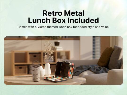 Retro Metal Lunch Box Included  
Comes with a Victor-themed lunch box for added style and value.