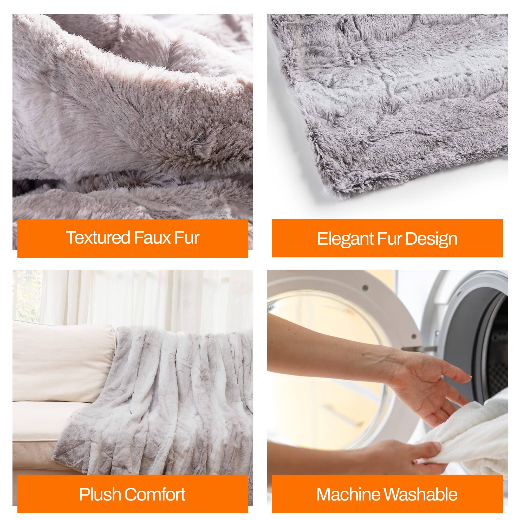 Textured Faux Fur  
Elegant Fur Design  
Plush Comfort  
Machine Washable