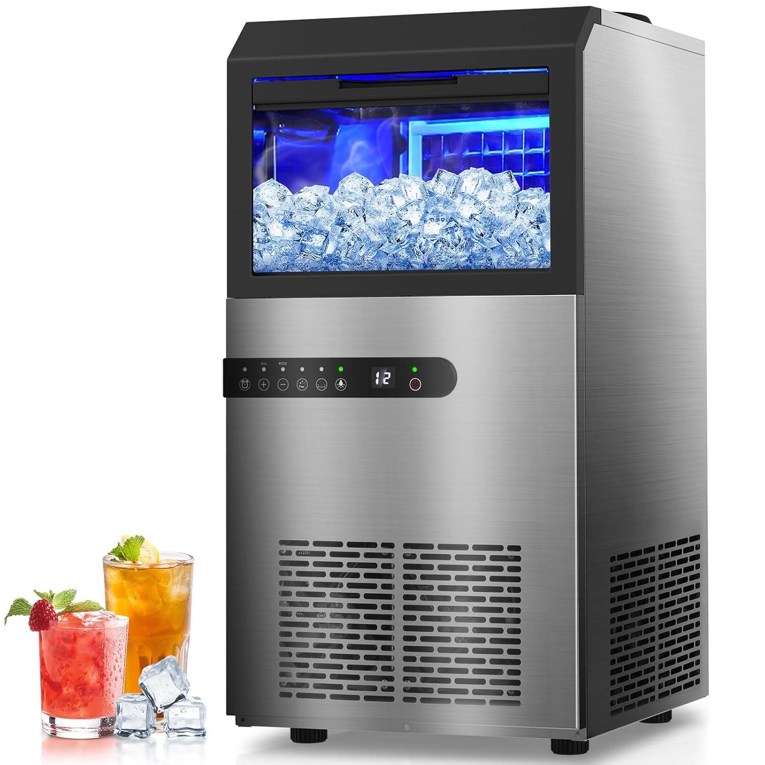 Front. COWLOWN - 120 LBS/24H Freestanding Ice Maker 45 Cubes Large Bin 29 LBS Storage Self-Cleaning Timer for Home Party - Silver.