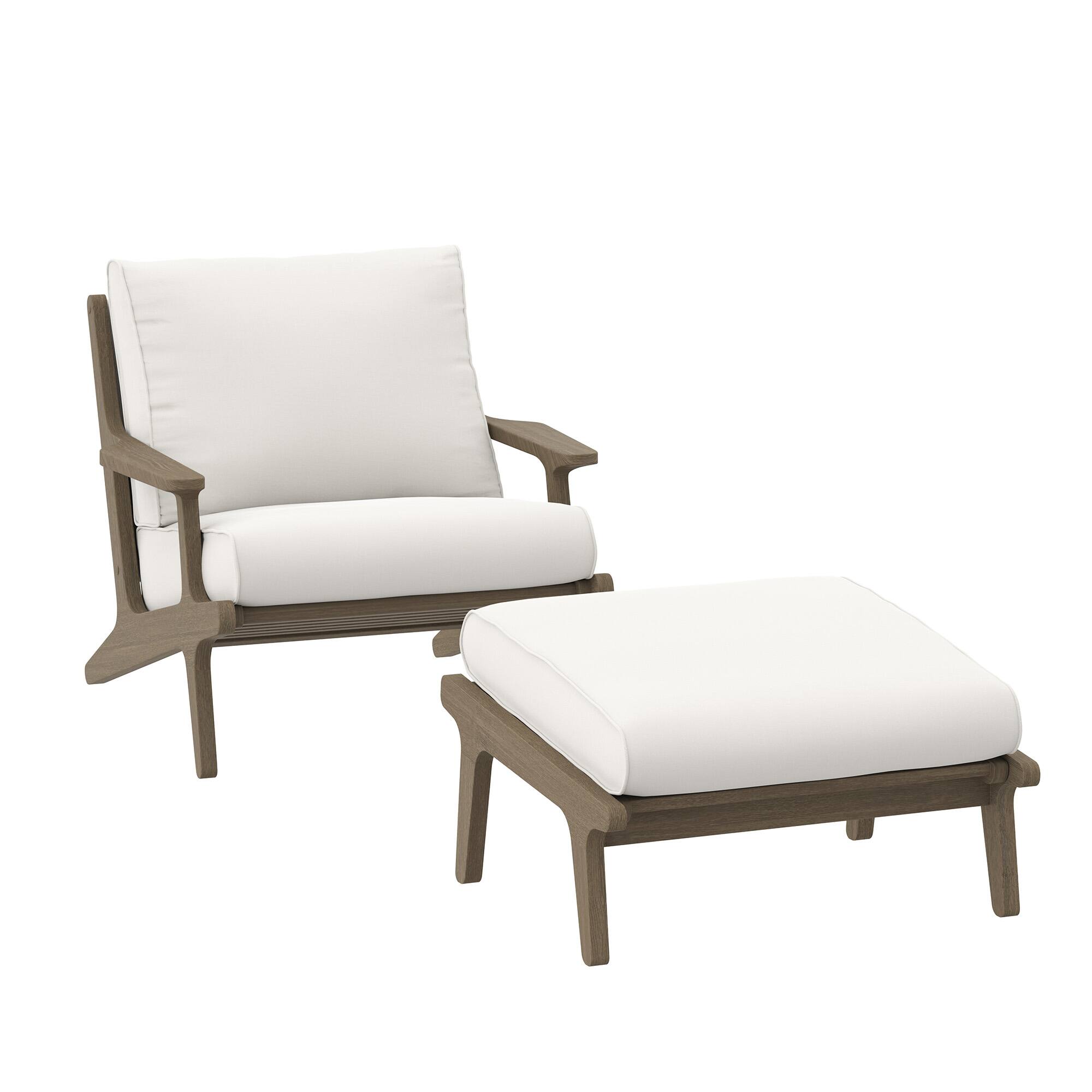 Left. Modway - Saratoga Outdoor Patio Teak Wood Chair and Ottoman Set by Modway - Weathered Gray White.