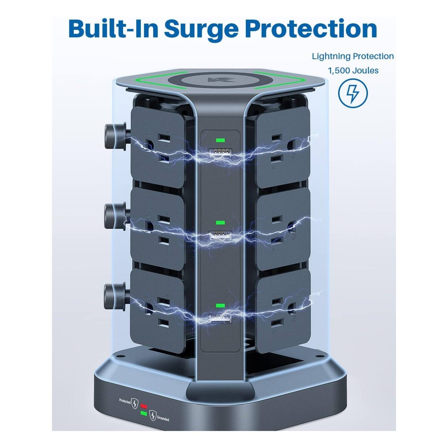 Built-In Surge Protection  
Lightning Protection  
1,500 Joules  
4 Pdtace  
Grounded