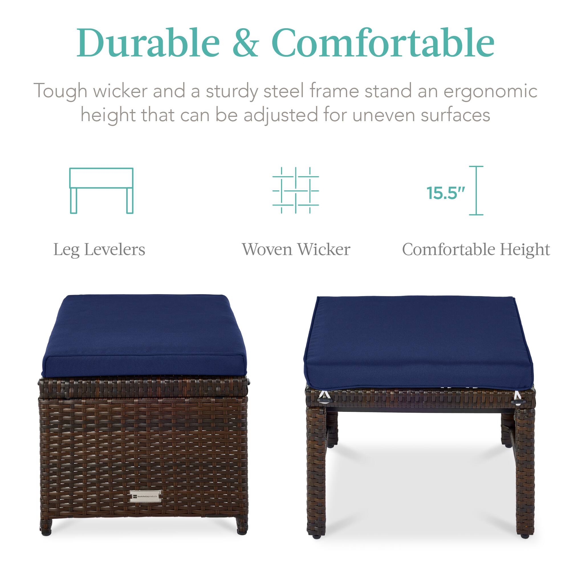 Durable & Comfortable

Tough wicker and a sturdy steel frame stand an ergonomic height that can be adjusted for uneven surfaces

- Leg Levelers
- Woven Wicker
- Comfortable Height

15.5"
