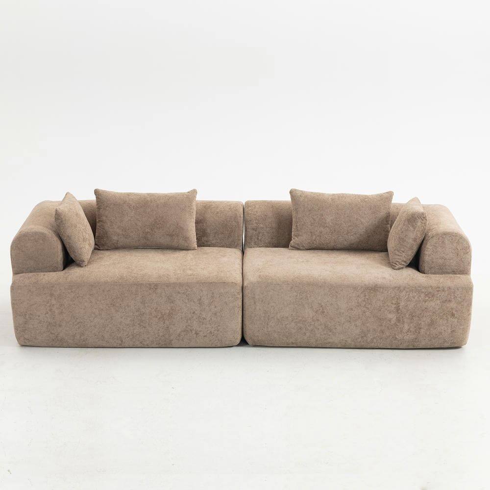 Alt View 7. Kadyn - 96" Full-Foam Modular Sectional Sofa, 2-Piece Boucle Cloud Couch, Compressed Shipping - Brown.
