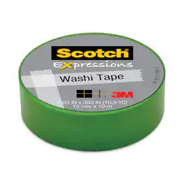 3M - Scotch Expressions Washi Tape, 1.25" Core, 0.59" X 32.75 Ft, Green
