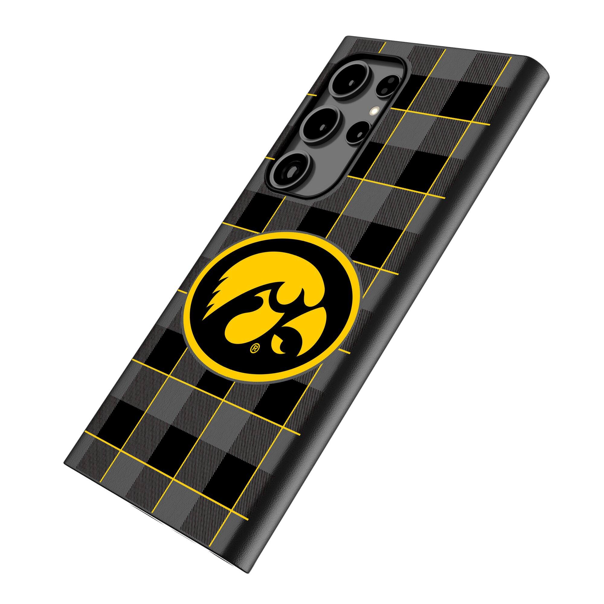 Alt View 1. Keyscaper - Iowa Hawkeyes Plaid Galaxy Magnetic Bump Case - S24 - Black.